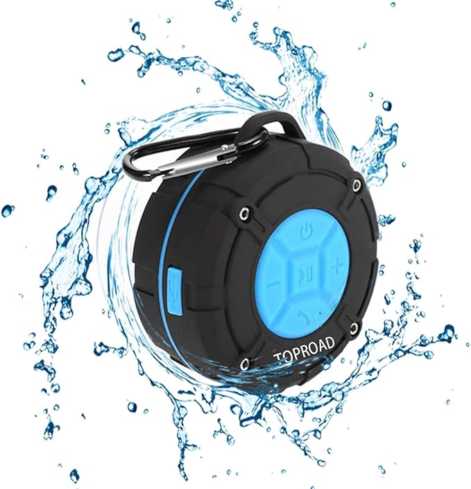 Portable Shower Speaker, IPX7 Waterproof Wireless Outdoor Speaker with HD Sound, 2 Suction Cups, Built-in Mic, Hands-Free Speakerphone for Bathroom, Pool, Beach, Hiking, Bicycle