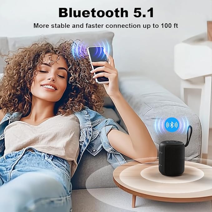 Bobtot Portable Speaker Bluetooth, IPX6 Shower Speaker Waterproof, 15H Playing Time, Loud and Stereo Sound with Bass, Dual Pairing for Party, Camping, Travel, Black