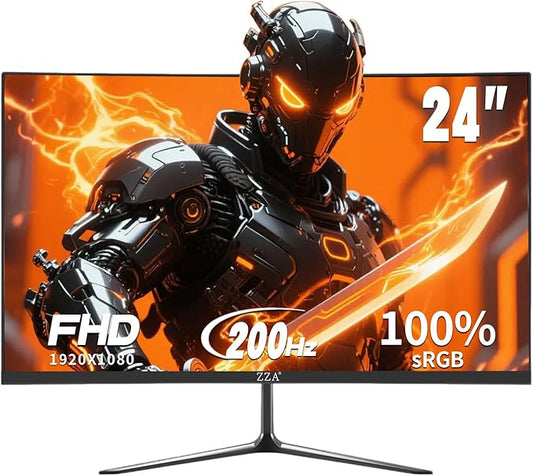 ZZA 24 Inch Gaming Monitor,200HZ|144HZ Computer Monitors,CP Screen FHD 1080P,Curved Monitor 99% sRGB,FreeSync,AMD FreeSync,Blue Light Filter,Gaming & Office,Wall Mountable