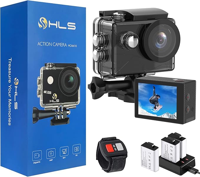 HLS Waterproof Action Camera 4K Stabilization with 2 Batteries 1350mAh for Video,4K WiFi Remote Underwater Cameras with Wide Angle Lens HD,Sports Action Video Cameras with Accessories Mount Kit