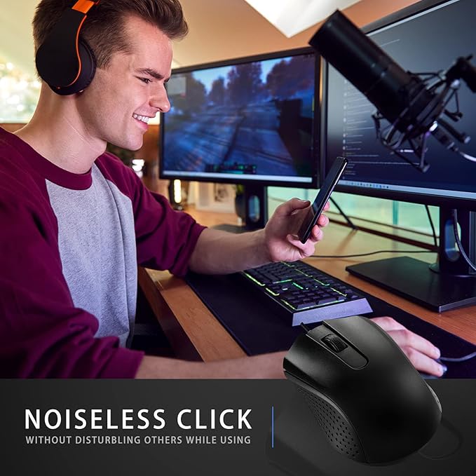 Bonuci 30 Pcs USB Wired Mouse Computer 3 Button Mice Bulk Corded USB Mouse for PC Desktop Laptop Computer Office School Home Classroom Supplies (Black)