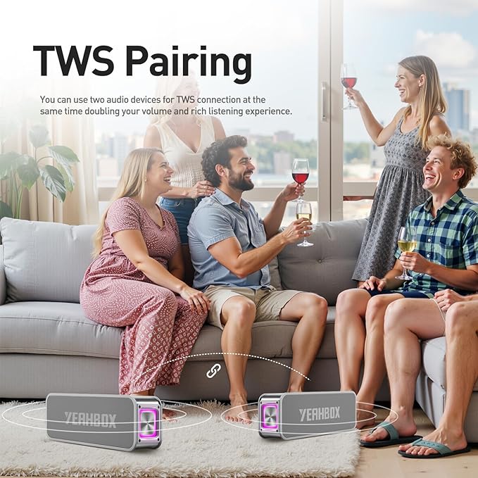 Portable Bluetooth Speaker 50W Powerful Sound IPX6 Waterproof Speaker, Support Bluetooth/Aux/TF Card/U Disk Input, TWS Pairing Speakers for Home, Outdoor and Travel