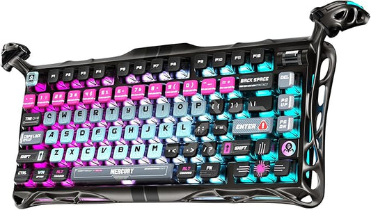 GravaStar Mercury V75 Pro HE Keyboard – 75% Layout Gaming Keyboard, Hall‑Effect Magnetic Switches, Only Wired, Hot‑Swappable, 8000 Hz Polling, Dual‑Zone RGB, Semi‑Aluminum Frame with Cyberpunk
