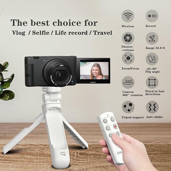 Wireless Camera Remote Control Shooting Grip and Tripod (White) with Remote Shutter Release - Replaces GP-VPT2BT for Sony ZV-1, A7 III, A6400, A7C, A7R IV, A9, FX-3, FX30, RX100 VII, RX0 II