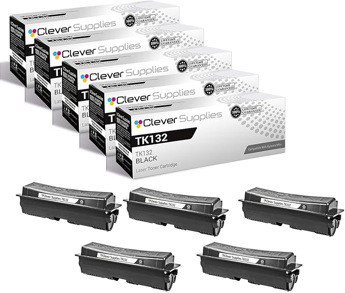 CS Replacement Toner Cartridge Compatible with Kyocera-Mita TK132 Black FS-1028mfp, FS-1128mfp, FS-1300D, FS-1350DN Black 5 Pack