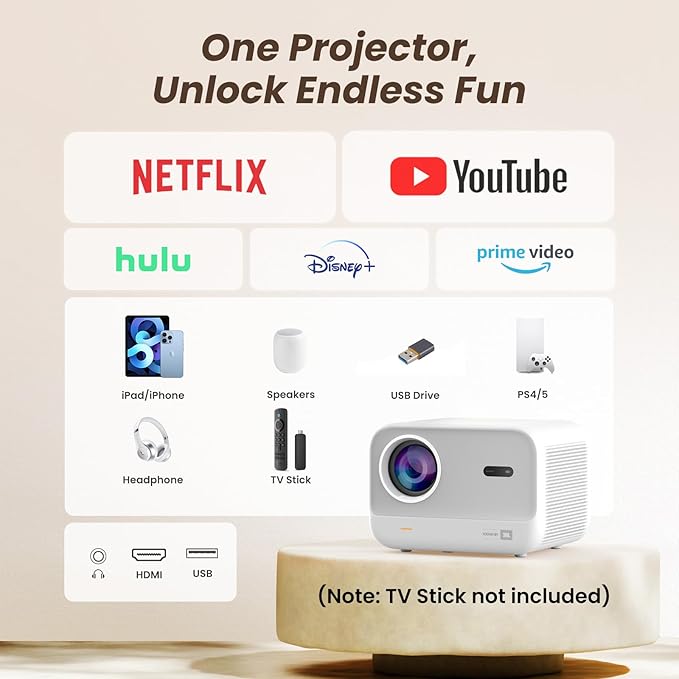 [Sound by JBL & High Brightness] Yaber Projector with WiFi and Bluetooth, Projector 4K Support, Auto Focus/Keystone Correction, 3D Sound Movie Proyector, Portable projector for Home & Outdoor
