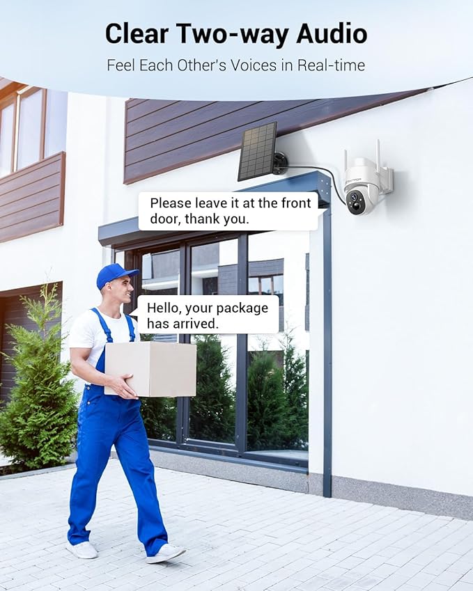 Solar Security Cameras Wireless Outdoor, 2K WiFi Cameras for Home Security, 360° PTZ Surveillance Camera with PIR, Color Night Vision, 2-Way Talk, IP66 Waterproof, SD/Cloud, Work with Alexa (2 Pack)