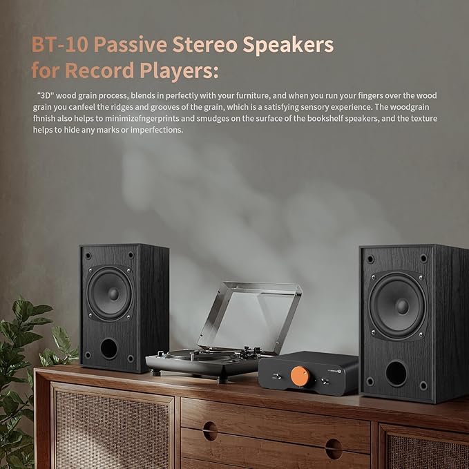 30W*2 Passive Bookshelf Speakers for Record Players and Home Theater Systems, Midrange and High-Frequency Stereo Speakers, Indoor Rear Surround Speakers, Requires a Receiver or Amplifier,Black