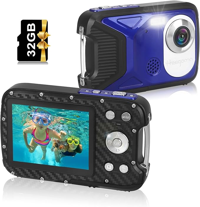 Waterproof Digital Camera,17 FT Underwater Camera 2.8" LCD HD1080P 30MP Kids Video Camcorder with 32G Card and Rechargeable Battery,Point and Shoot Camera for Kids Teenagers Students Gifts Blue