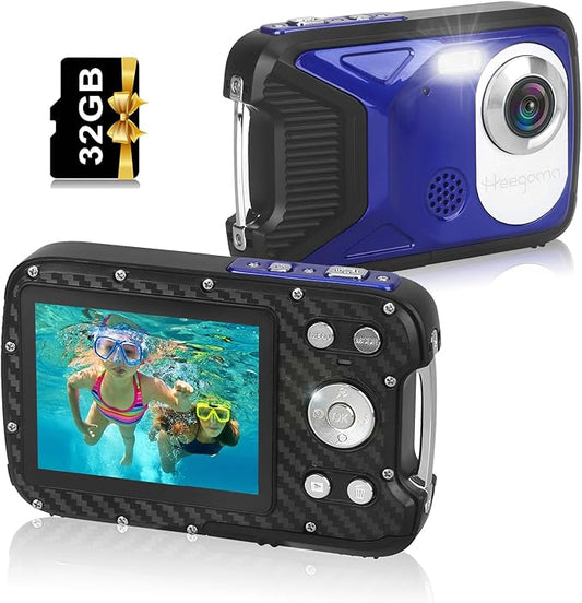 Waterproof Digital Camera,17 FT Underwater Camera 2.8" LCD HD1080P 30MP Kids Video Camcorder with 32G Card and Rechargeable Battery,Point and Shoot Camera for Kids Teenagers Students Gifts Blue
