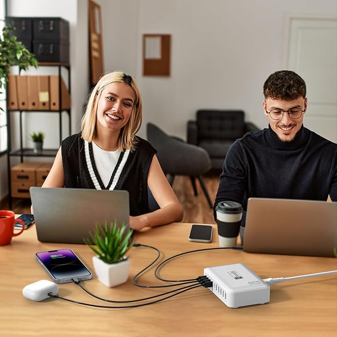 USB C Charger Hub 450W, 10 Ports Charging Station for Multiple Devices, Type C Port 140W Max for Laptops Super Fast Charging, GaN Tech Charging Blocks Comapct Design, Ultra Slim Flat Plug