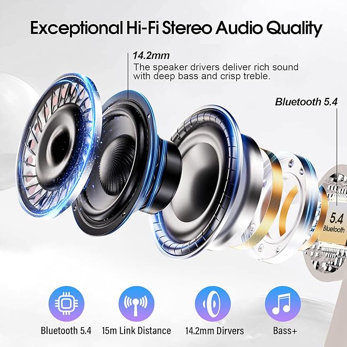Wireless Earbuds, Bluetooth 5.4 Headphones Multi-Function Touch Screen with 5 EQ Modes, 48H Ear Buds Bass Stereo with ANC Noise Cancelling/Transparency Mode, IPX7 Bluetooth Earbuds, Off White