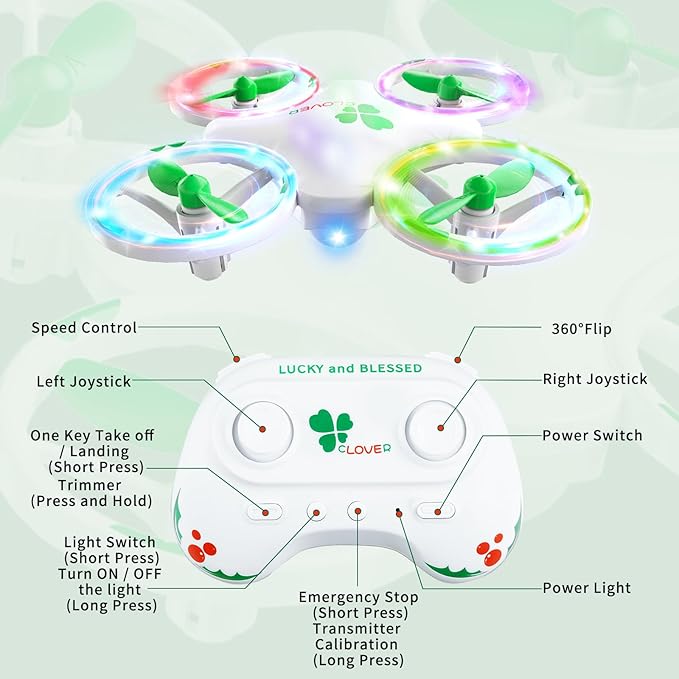Clover Mini Drone for Kids – Beginner-Friendly LED Quadcopter with Dual Modular Batteries, Easy to Fly, Altitude Hold, One-Key Takeoff, 360 Flips – Gift for Boys & Girls Age 6+