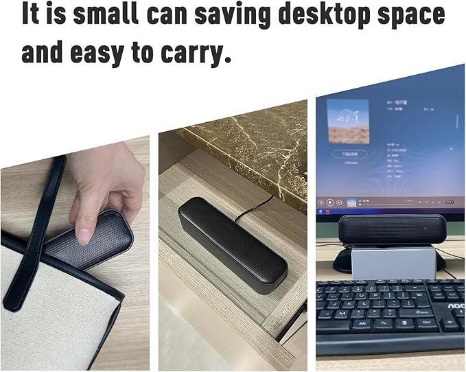 USB Computer Speaker for Desktop, USB Powered, Plug and Play, Soundbar Portable Mini PC Speaker for Desktop Computer and Windows PCs(Black)