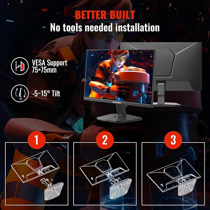 SANSUI Gaming Monitor, 24 Inch 200Hz 180Hz, FHD 1080P 1ms 110% sRGB Computer Monitor, HDMI DP Ports VESA Support for Game Office (HDMI Cable Included ES-G24F4H)