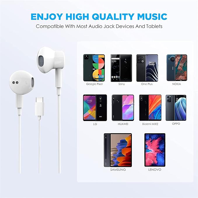 USB C Headphones for iPhone 17 16 15 Earbuds USB C Wired Earphones with Mic & Remote Control Noise Cancelling for iPhone 16 pro, iPad Pro, Galaxy S23/S22/S21/S20/Ultra Note 10/20, Pixel 7/6/6a/5/4