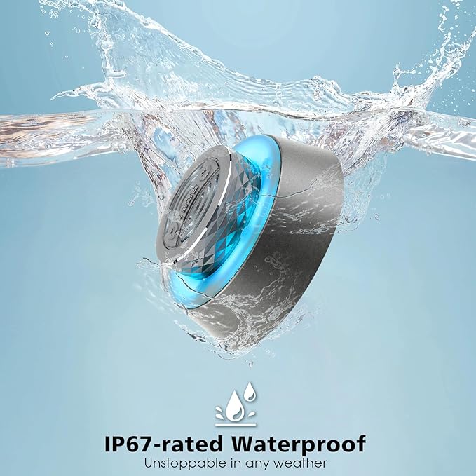 Bluetooth Shower Speaker, IP67 Waterproof Wireless Speaker with Colorful LED Lights, True Wireless 3D Stereo Sound, Portable Outdoor Speakers for Beach, Pool, Kayak, Travel, and Home Use (Blue)