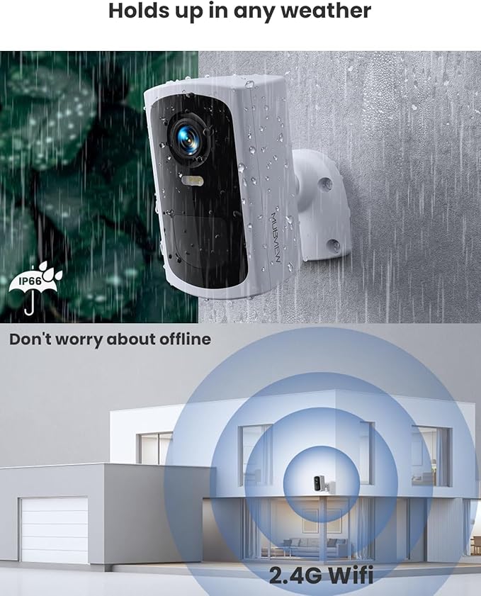 MUBVIEW Security Cameras Wireless Outdoors - 4 Pack Outdoor Camera Wireless 2K Battery Powered Security Camera Outdoor & Indoor, WiFi Home Cameras with Spotlight/Siren/AI Motion Detection/2-Way Talk