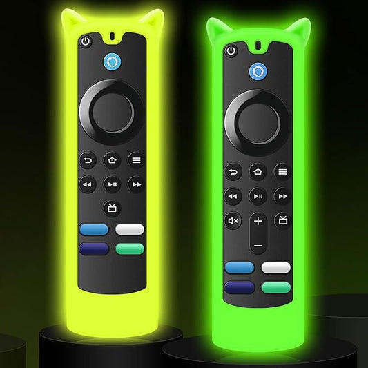 2 Pack Silicone Remote Cover Case Glow in The Dark, Anti-Slip Silicone Protective Case with Lanyard(Glow Green & Glow Yellow)