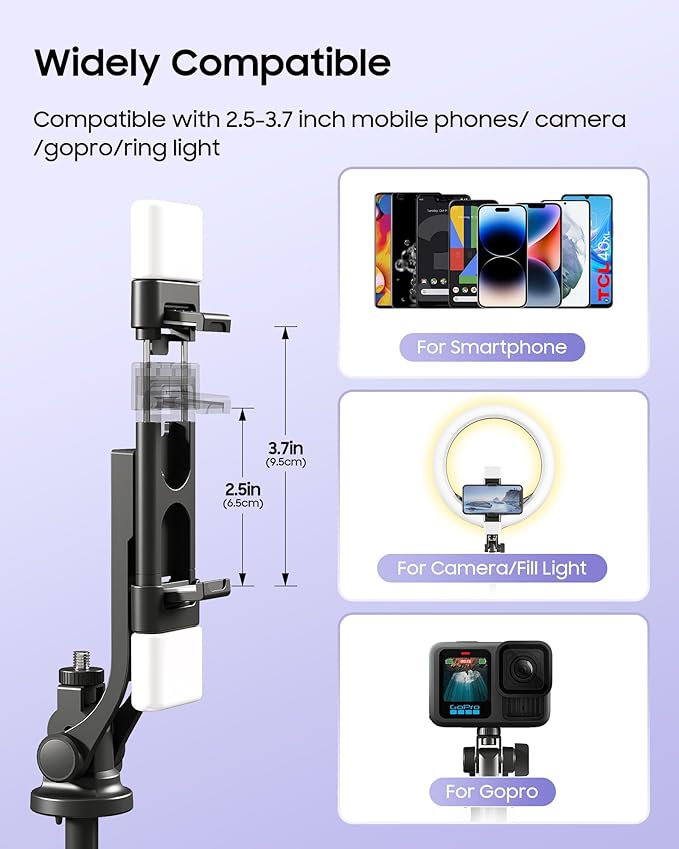 53'' Selfie Stick Tripod with Light, Enhanced 4-Leg Cell Phone Stand Camera Tripod with Rechargeable Wireless Remote & 2 Fill Light, Portable Selfie Stick Travel Essentials for iPhone Android