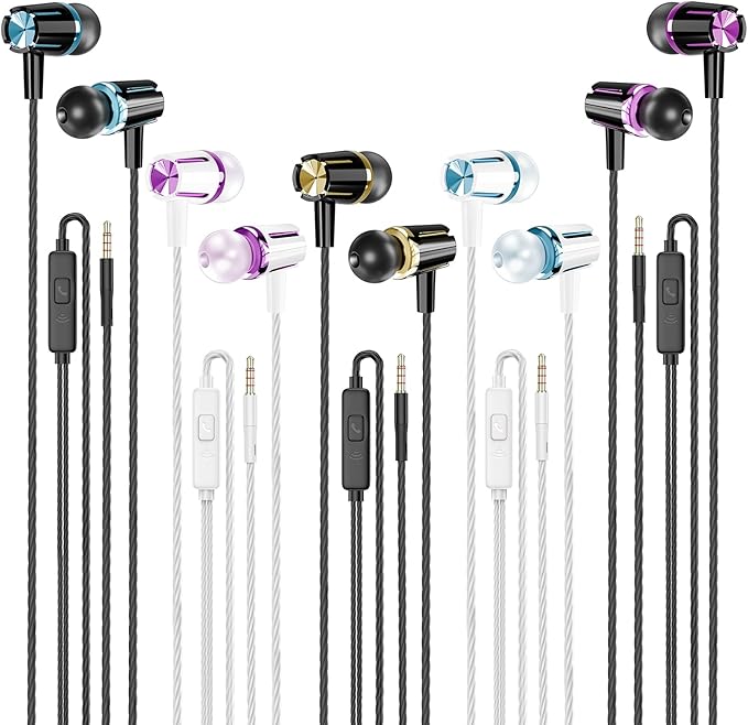 Rayleigh Wired Earbuds 5 Pack, Earbuds Headphones with Microphone, Earphones with Heavy Bass Stereo Noise Blocking, Compatible with iPhone, with iPad and Android Devices, MP3, Fits All 3.5mm Devices