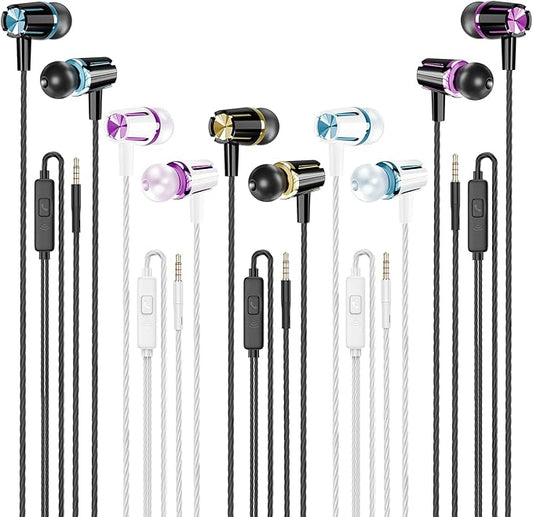 Rayleigh Wired Earbuds 5 Pack, Earbuds Headphones with Microphone, Earphones with Heavy Bass Stereo Noise Blocking, Compatible with iPhone, with iPad and Android Devices, MP3, Fits All 3.5mm Devices