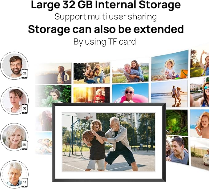 SSAWiFiFrame 10.1 Inch Smart WiFi Digital Photo Frame 1280x800 IPS LCD Touch Screen, Auto-Rotate, 32GB Storage, Share Moments Instantly via App or Email from Anywhere, Music, Calendar, Weather, Clock