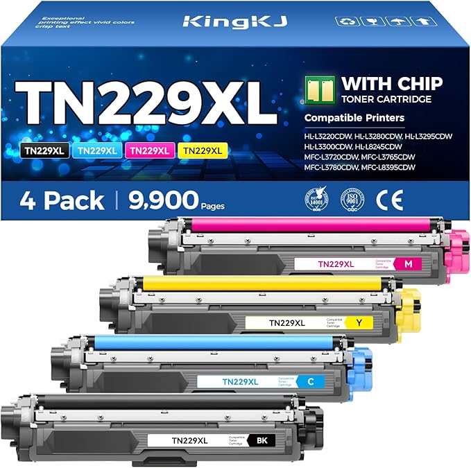 TN229XL Toner Cartridge Set 4-Pack Replacement for Brother TN-229XL TN229 XL Black MFC-L3720CDW MFC-L3780CDW HL-L3220CDW HL-L3280CDW HL-L3300CDW HL-L3295CDW L8245CDW MFC-L8395CDW L3765CDW Printer Ink