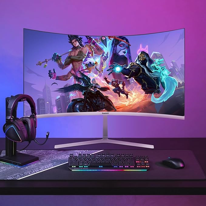 27 Inch PC Computer Screen,1800R Curved Gaming 280Hz Monitors, FHD 1080p 1ms, Freesync, 98% sRGB,178 ° Angle View HDMI2.0、DisplayPort, Compatible with Wall-Mounted 100 * 100MM-White