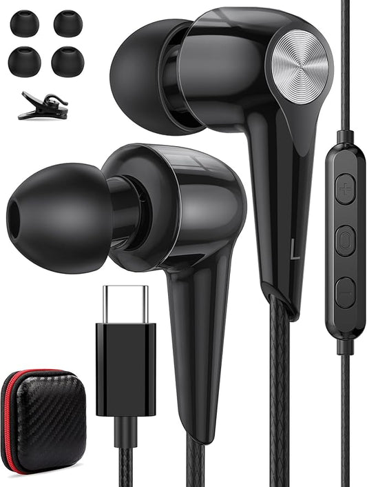 USB C Earbuds Headphones with Mic for iPhone 17 16e 16 Pro Max 15 Plus, Type C Wired in-Ear Volume Control Noise Isolation Sport Headset for Samsung Galaxy S25 S24 iPad Air Pro Oneplus 13 Pixel 8 7 6