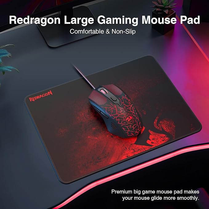 Redragon S107 Gaming Keyboard and Mouse, RGB Gaming Keyboard and 3200 DPI Mouse Combo with Large Mouse Pad, 25-Key Anti-Ghosting, Mechanical Feeling Keyboard, Plug & Play to PC, Laptop
