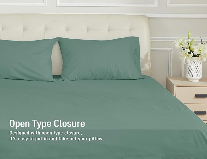 Sunflower Queen Pillowcases Set of 2, 100% Cotton Queen Size Pillow Cases 2, 20×30 inches Sagebrush Green, Soft and Breathable