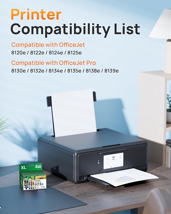E-Z Ink 923XL 923e 923 Ink cartridges Replacement for hp 923xl Ink cartridges Combo Pack for hp officejet pro 8130e 8125e 8135e 8138e 8139e 8122e Printers(4 Pack Black and Color Combo Pack with Chip)