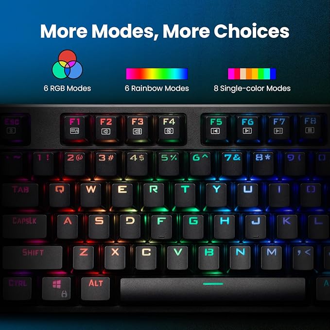 RisoPhy Mechanical Gaming Keyboard, Blue Switch USB Wired Keyboard, 20 RGB Light up Backlit Modes, 104 Key Full Size Clicky Keyboards, Anti-Ghosting/Spill-Resistant Rainbow LEDKeyboards for PC(Black)