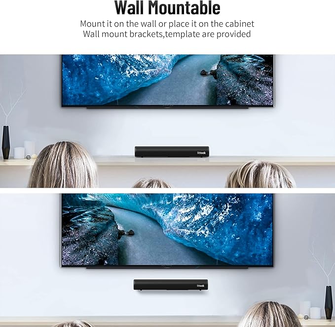 Sound Bar for TV, Bluetooth 5.0 Soundbar, 50 Watt 16 Inch Soundbars for Home Audio, Gaming, Projectors, TV Speakers Supports HDMI ARC/Optical/RCA/USB/AUX/Coax in Connection, Wall Mountable