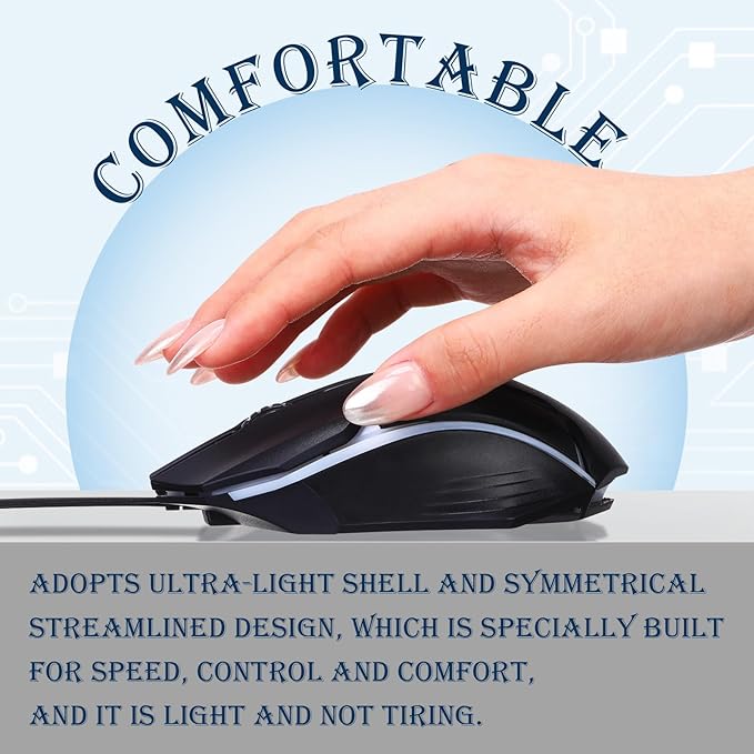 Sratte 10 Pack Black USB Wired Mouse Bulk 1200 Dpi RGB Optical Computer Mouse 3 Button 7 Color LED Backlit Wired Ergonomic USB for Gaming Office Desktop Laptop Gamer Computer