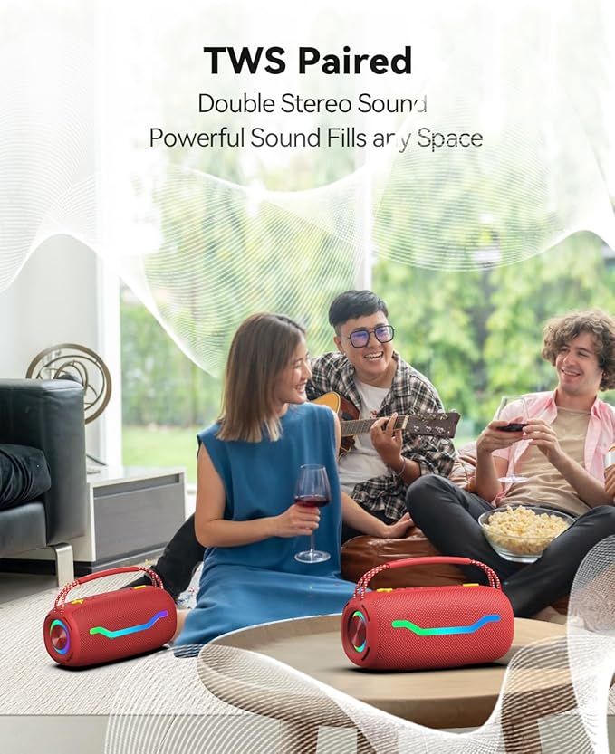 Portable Bluetooth Speaker with Light, Waterproof Karaoke Machine for Adults & Kids, Loud Sound and Deep Bass, Up to 8H Playtime, Support Bluetooth/AUX/USB for Home, Party, Outdoor and Travel