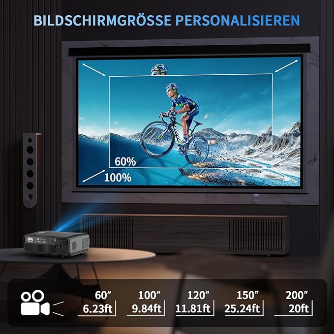 4K Smart Daylight Projector 5G WiFi Bluetooth,1000 ANSI/13000 Lumen Native 1080P Ultra HD Outdoor Movie Projector,Android Projector with Apps Keystone, Zoom, Home Cinema and Video Games,200” Display