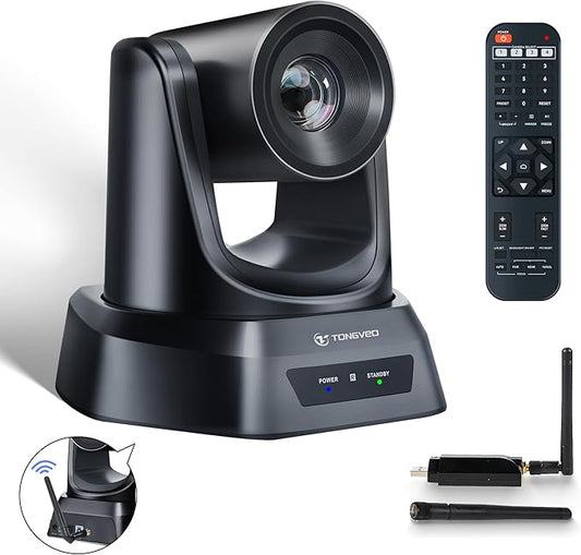 5.8GHz Wireless Conference Room Webcam, Church Live Streaming 3X USB 1080P 60fps PTZ Camera for Worship Services Online Conference, Works with Zoom, OBS Easy to Set Up