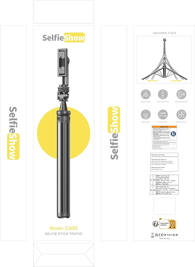 75" Phone Tripod, Selfie Stick with Remote and Phone Holder, Extendable Tripod for iPhone, Aluminum Cellphone TripodStand 360° Rotation Travel Tripods Compatible with iPhone Android, GoPro