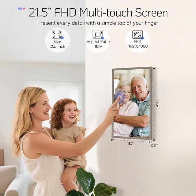 NexFoto Digital Photo Frame 21.5 Inch Touchscreen, 64GB Large Digital Picture Frame FHD 1920 * 1080, Add Photos from Google Photos, Upload Videos Instantly, for Housewarming, Dark Wood