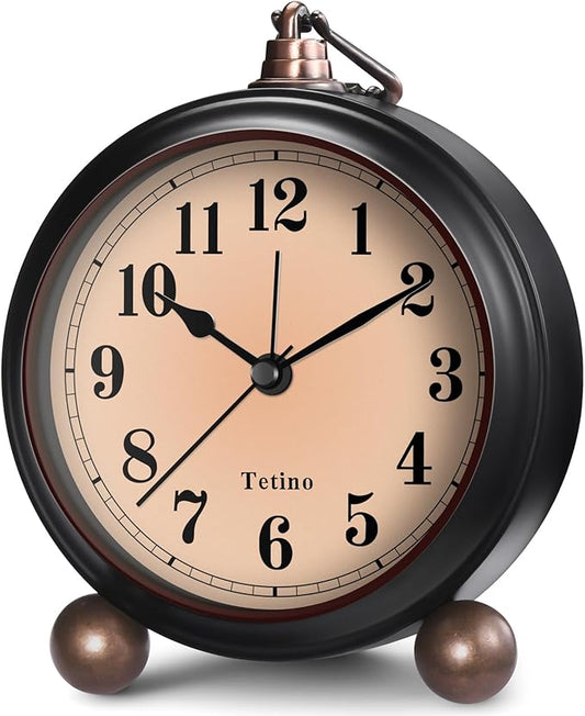 Analog Alarm Clock,Battery Powered Desk Clocks with Night Light,Silent Non Ticking,Retro Simply Design Alarm Clocks for Living Room, Bedroom, Bedside,Dormitory,Decor,Gift (Black)
