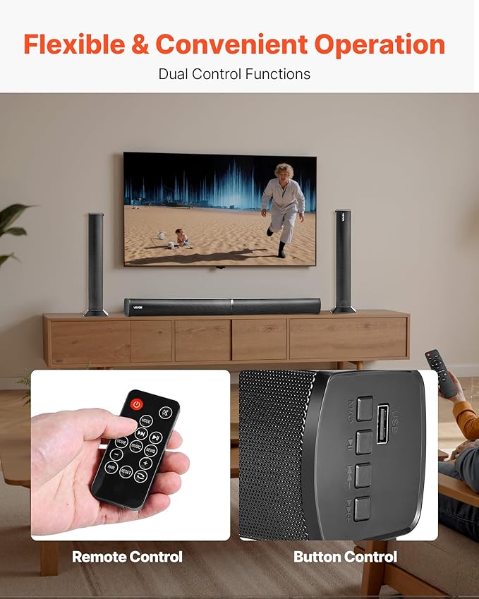 VEVOR Sound Bar for Smart TV, 2.0 Channel, 32-Inch 2 in 1 Detachable Soundbar TV Speakers, with Bluetooth HDMI AUX USB Connection, Remote Control, 80W Surround Sound System, for Home Theater Audio