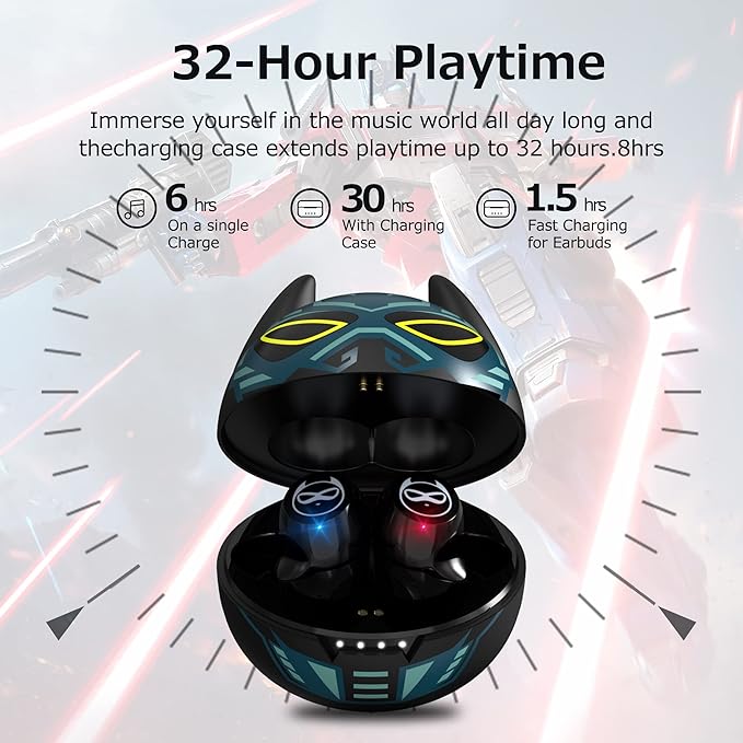 Wireless Earbuds, Bluetooth 5.0 Stereo Headphones, in-Ear Sweat-Proof Wireless Earphones Dual Mic and Noise Reduction, Touch Control Headset with Cartoon Blue Changing Men Charging Case