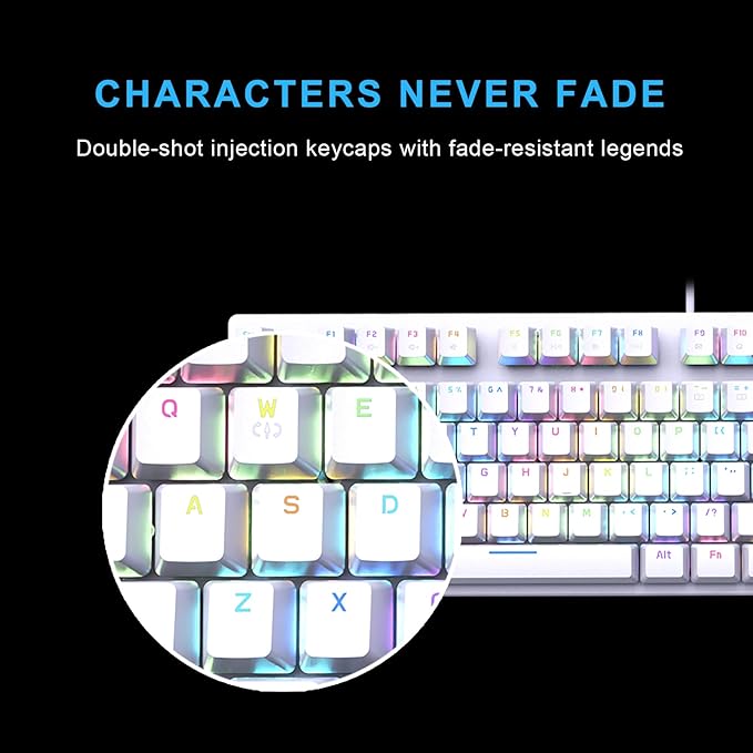 HKM-88 Full-Size Mechanical Gaming Keyboard, Customizable Keys with Macro Support, RGB Backlit, Outemu Red Switches, USB Plug and Play for PC