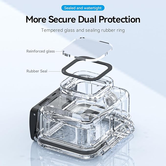 TELESIN Waterproof Case for GoPro Hero 13/12/11/10/9 Black, 60M/196FT with Quick Release Buckle Mount, Black, Acrylic, Camera Case, Waterproof
