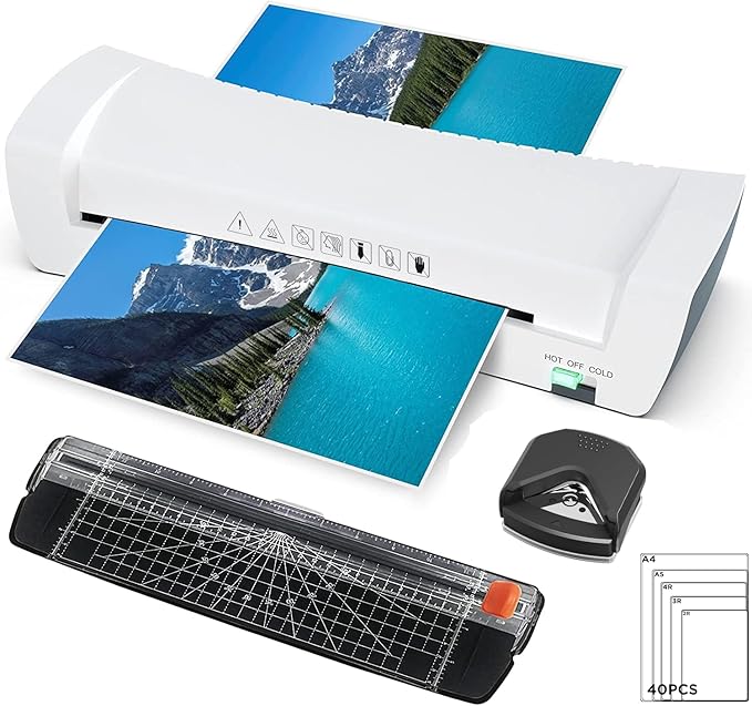 9 Inch Laminator Machine with Never Jam Technology, 40 Laminating Sheets, 4-in-1 A4 Thermal Laminator with Trimmer and Corner Rounder for Office, School, Business and Home Use