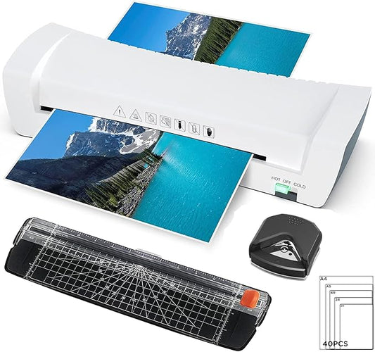 9 Inch Laminator Machine with Never Jam Technology, 40 Laminating Sheets, 4-in-1 A4 Thermal Laminator with Trimmer and Corner Rounder for Office, School, Business and Home Use