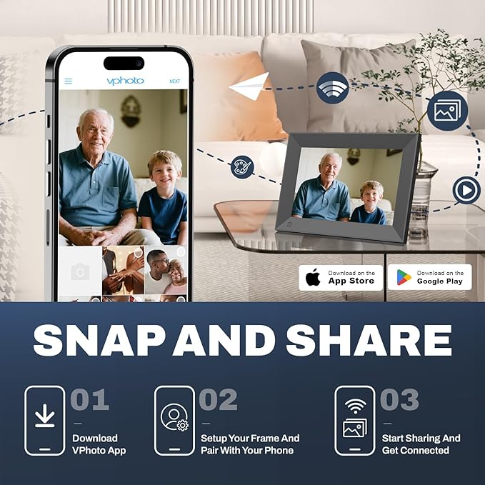 8 inch Digital Picture Frame, 1280x800 HD IPS WiFi Digital Photo Frame, 16GB Storage, Instantly Share Photo/Video via Apps/Email, USB/Mirco SD, Black