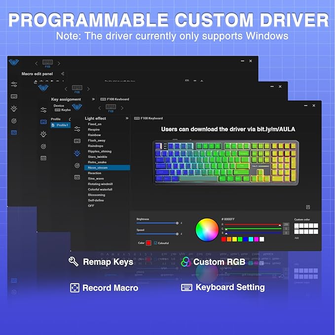 AULA F108 Wireless Mechanical Keyboard, BT5.0/USB-C/2.4GHz Hot Swappable Custom Gaming Keyboards, PBT Keycaps, Pre-lubed Switches, RGB Backlit Full Size Creamy Keyboard with Number Pad, 108 Keys